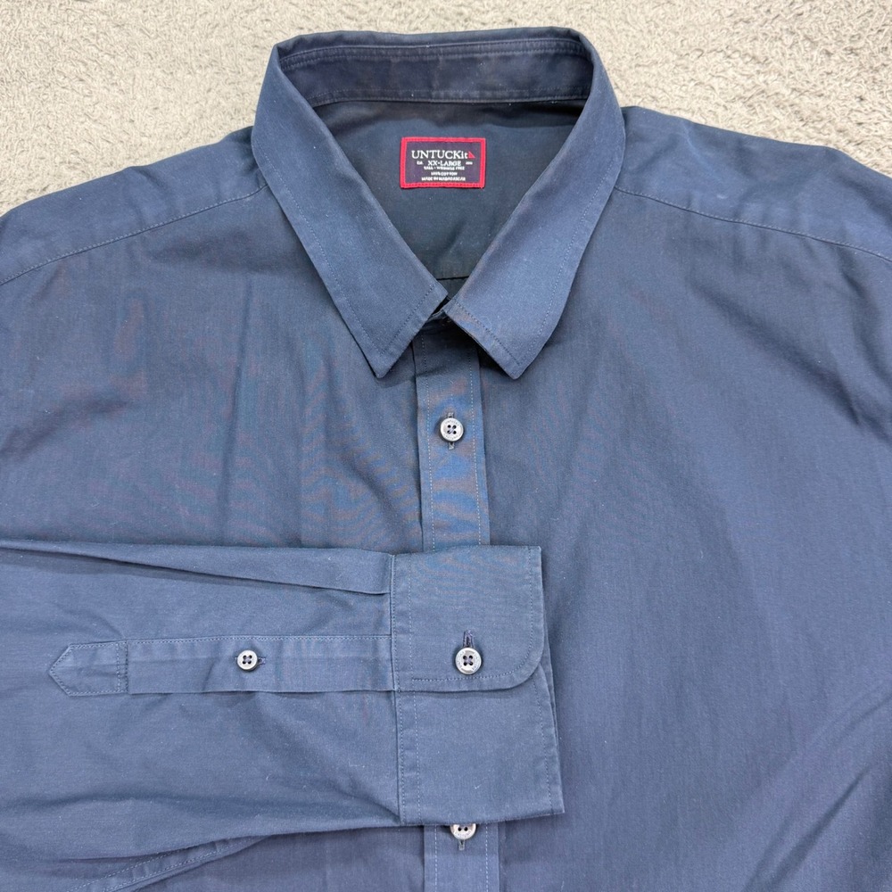 UNTUCKit Button Down Shirt Mens XXL Tall Navy Blue Wrinkle Free Cotton Long Slv